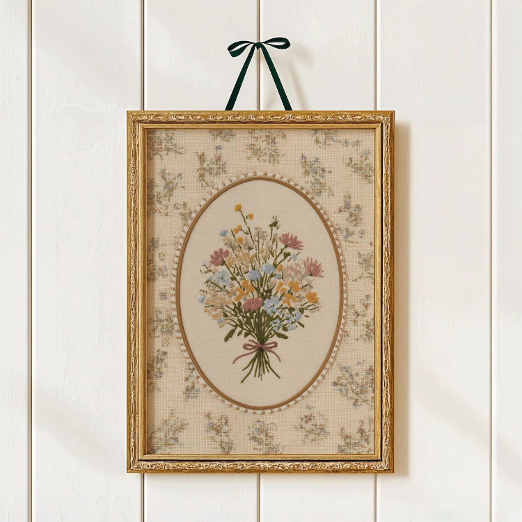 Vintage Embroidered Wildflower Bouquet Print